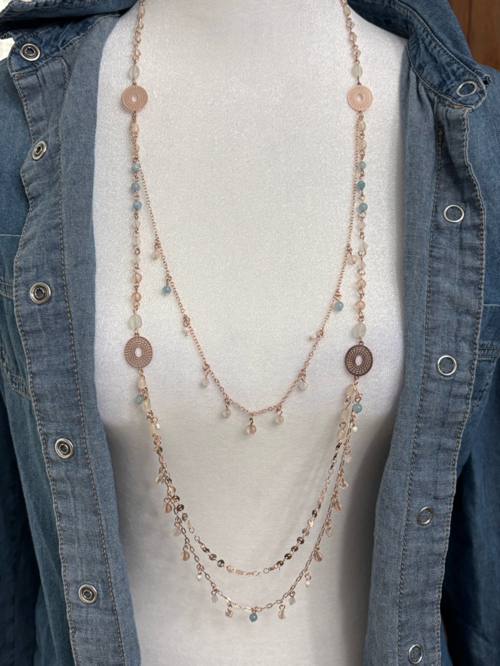 Rose Gold Multi-Strand Beaded Necklace - Women Jewelry